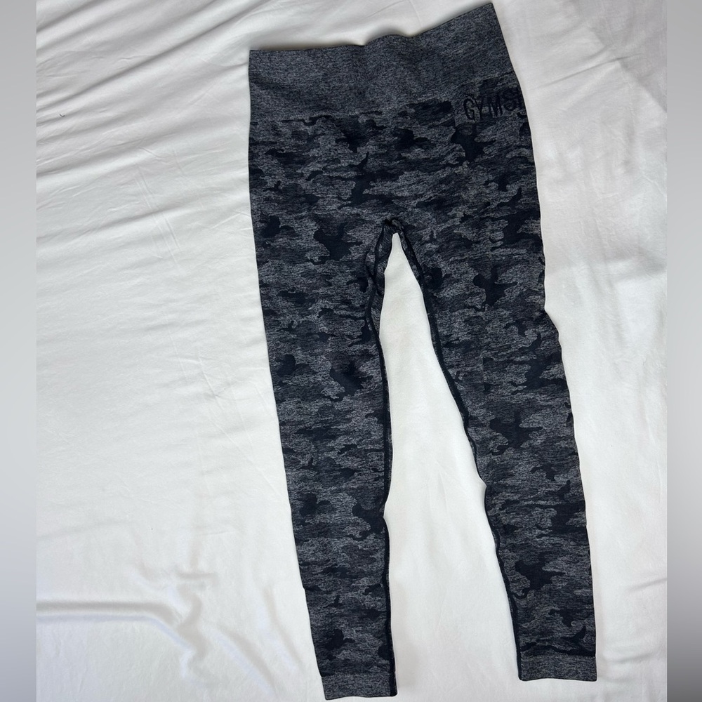 Never worn gym, shark, black, and gray camo seamless leggings